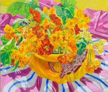 Photorealism Still Life Painting - flowers in pot on cloth JF realism still life